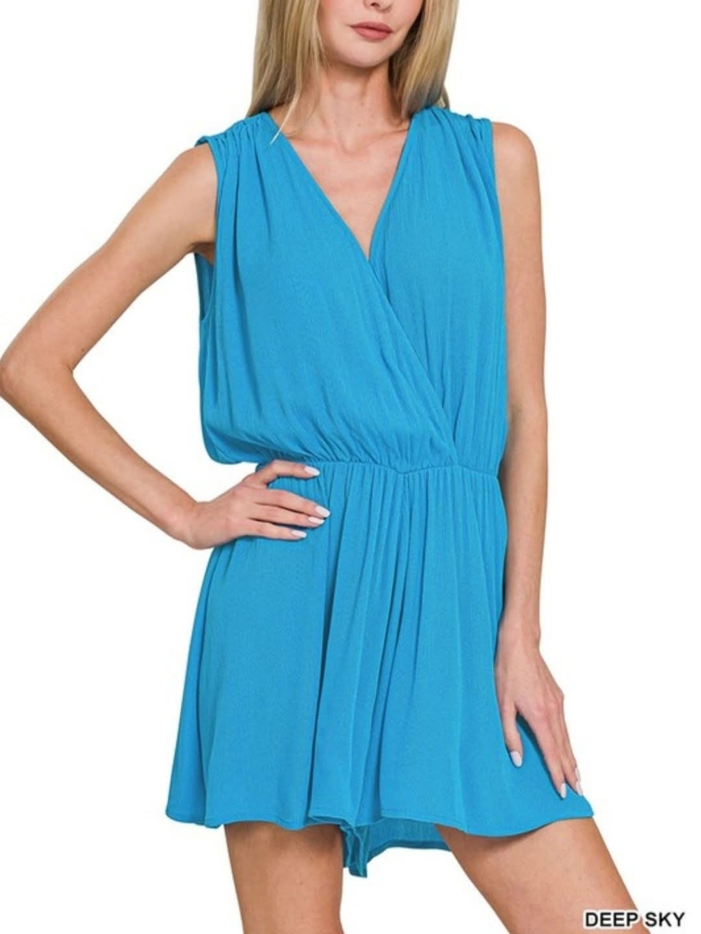 New Zenana Deep Sky Woven Romper